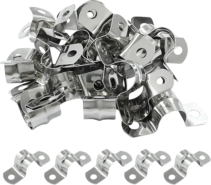 Hordion 30Pcs 5/8" Two Hole Strap U Bracket, M16 Rigid Pipe Strap Stainless Steel Conduit Clamp for Fixing Pipe