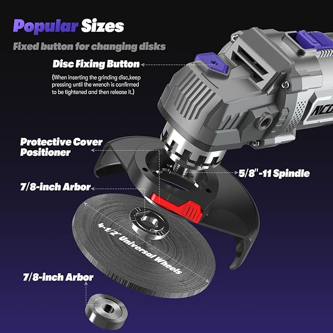 21V Cordless Angle Grinder Compatible with Makita 18V Battery, 4-1/2 Angle Grinder Tool with 2x4.0Ah Battery, 6-Piece Disc Set (Cutting/Grinding/Polishing),Variable Speed for Garage