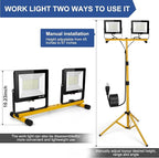 14000Lumens LED Work Lights with Stand, 2 Adjustable Work Lamp Head with Individual Switch, IP66 Waterproof Tripod Work Light for Outdoor Indoor Job Site Workshop Garage Construction Site