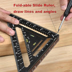 Foldable Carpenter Square 7 inch Rafter Square, Triangle Carpenter Square Die-cast for Woodworking and Carpentry (Black)