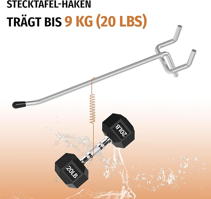 HUHOLE Pegboard Hooks 4 Inch 50PC, Ideal Garage Organization, Wall Storage Tool Organizer, Fit 1/4" 1/8" Peg Board with Plastic Tip (Silver, 4 Inch)