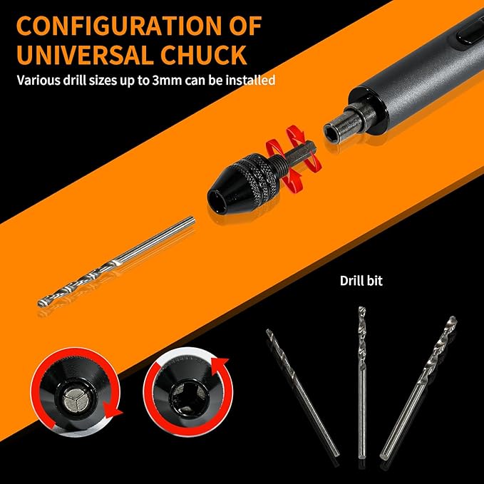 Mini electric screwdriver，Precision Screwdriver Set, With electric drill function, 3 Gears Torque, 3LED light,Magnetic Storage，Overload Protection.