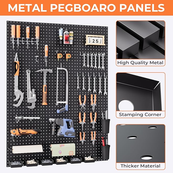 INCLY 48x36 Inch Metal Peg Board Kit with 1/4" Pegboard Hooks Accessories, 6PCS Peg Board Panels and 234PCS Black Pegboard Wall Organizer Tool Storage System for Garage Workbench Shed