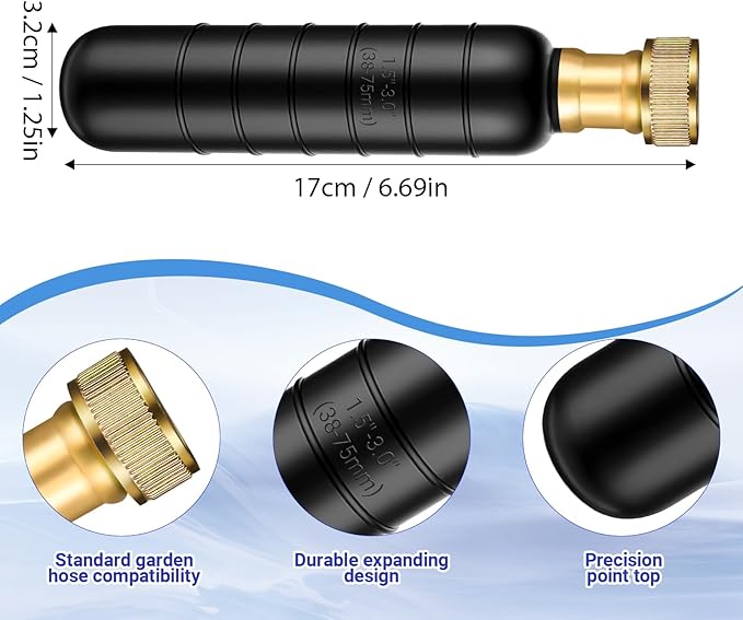 Drain Cleaning Bladder- Fits 1" to 2" Pipes, 3/4" Hose Thread Valve,Ideal for Sinks, Showers, Tubs & Sewer Lines, Rubber, Easy Daily Use, Cold Water Only (M:1.5" to 3")