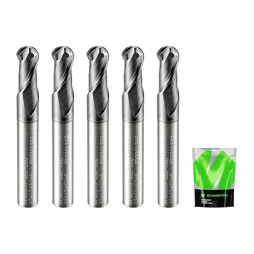 Carbide Ball Nose End Mills Set 2 Flute 6mm SHK. 6mm Cutting Dia. 3D Carving, High-Speed and Deep Cutting, AlCrN Coated, Apply for Alloy Steel, Stainless Steel and Various Cast Iron. (5PCS)