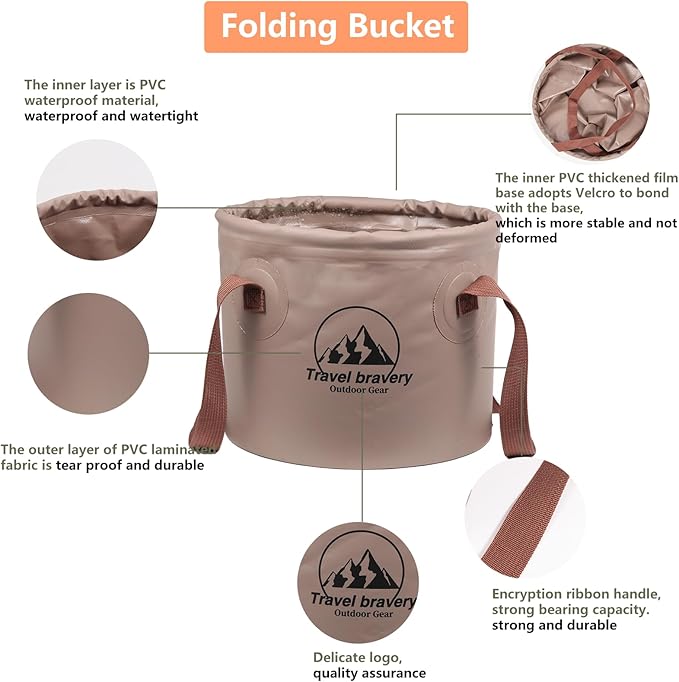 Multifunctional Portable Folding Bucket Water Supplies for Outdoor Garden Camping Fishing Car Wash Space Saving (15L and 20L, Grey)