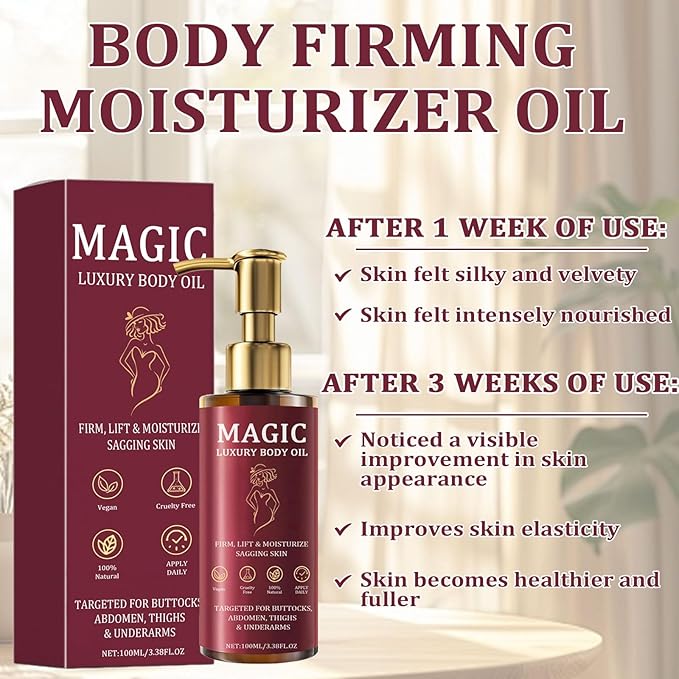 Magic Body Firming Oil, Luxury Body Oil for Crepe Skin, Tightening & Hydrating Body Oil After Shower with Vitamin E and Rosehip, Non-Greasy Body Serum Oil for Thighs, Arms, Chest, 100ML / 3.38 Fl Oz-VeraVaultWomen