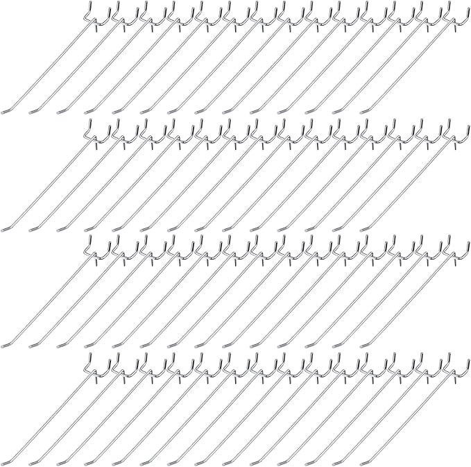 Funrous 100 Pack Peg Board Hooks Stainless Steel Pegboard Hooks Shelving Display Hanging Peg Board Holders for 1/8 and 1/4 Garage Storage Tools Organizer(8 Inch)