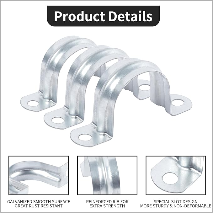 30 PCS 1 Inch Reinforced Rigid Pipe Strap,2 Holes U Bracket Cable Clamp Hanger,Zinc Coated Tension Tube Clip,Conduits Strap Clamps for Pipe Fixing on Various Surfaces,30 PCS(25 mm)