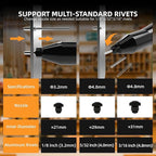 Funnywhale Cordless Rivet Gun Compatible with Dewalt 20V Max Battery(No Battery) Electric Rivet Gun, Brushless Pop Rivet Gun Tool for Rivets 1/8", 5/32", 3/16"