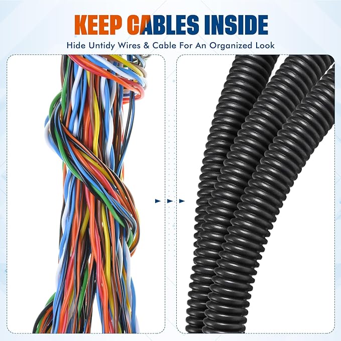 Sasylvia 1/2" x 300 ft Split Wire Loom Tubing Automotive Wire Loom Assortment Split Cable Sleeves Bulk Flexible Electrical Conduit Protective Kit