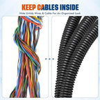 Sasylvia 1/4" x 25 ft Split Wire Loom Tubing Automotive Wire Loom Assortment Split Cable Sleeves Bulk Flexible Electrical Conduit Protective Kit