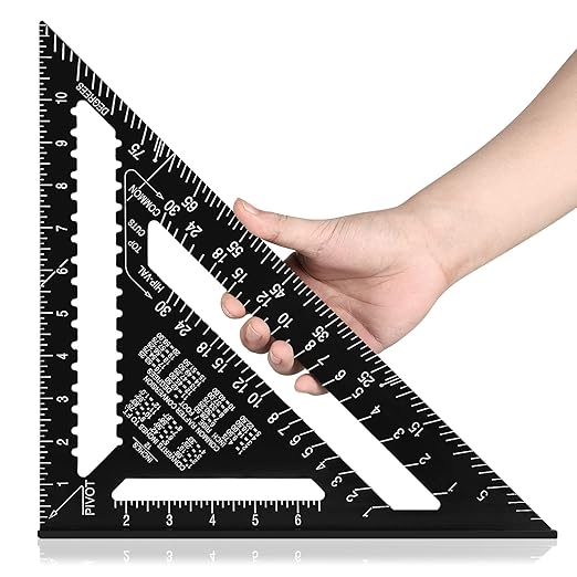 Beslands Aluminum 12-inch Rafter Square Carpenter Measuring Layout Tool Alloy Metal Triangle Ruler Imperial Protractor for Woodworking and Carpentry