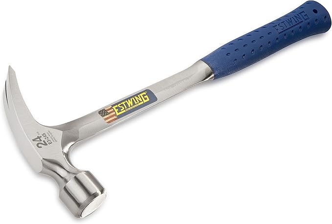ESTWING Framing Hammer - 24 oz Long Handle Straight Rip Claw with Smooth Face & Shock Reduction Grip - E3-24S