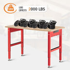 SPECRAFT Red Adjustable Heavy Duty Workbench with 4 AC Outlet and 2 USB Ports Power Outlets, 2000 Lbs Capacity, Rubber Wood Top for Garage, Workshop, Office