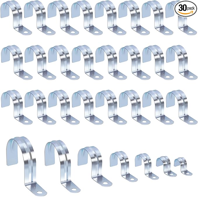 Tanstic 30Pcs 1 Inch EMT Pipe Strap Zinc Plated Steel One Hole Strap Conduit Clamp Rigid Pipe Strap for Pipe Fixing