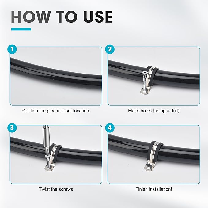 3 Inch 10 PCS 2 Holes Rubber Cushioned U Bracket Clamp, Reinforced Rigid Pipe Strap, Stainless Steel Conduit Straps Cable Clamp (77 mm) by Tavonuxt