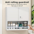 Metal White Cabinet Wall Mounted, Small Wall Storage Cabinets with 2 Door Adjustable Shelves, Bathroom Metal Wall Cabinet Over Toilet for Laundry Room Kitchen, Garage