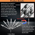 70pcs 3/16 x 1/2 inch 304 Stainless Steel Pop Rivets, 4.8 x 12.7mm Blind Rivets for DIY/Automotive Repairs/Furniture