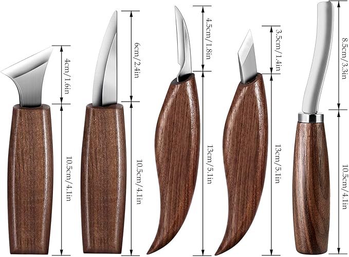 Wood Carving Tools Set,Detail Wood Knife,Hook Carving Knife Kit for Beginners,Trimming Knife for Spoon Bowl Cup Pumpkin Woodwork, Chip Carving Knife Kit,Square Handle Design（6pcs）