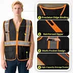 BeautyWill Custom Safety Vest Customized Logo Class 2 High Visibility Reflective Vest with Pockets Construction workwear