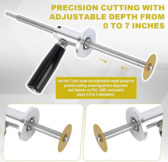 Inside PVC Pipe Cutter, Internal Cut Pipe Cutter Tool Set Adjustable 7in/17.78cm Cutting Depth Gauge Plumbing Tools for 1.5-8in/3.81-20.32cm Pipes Compatible with Drills & Impact Drivers