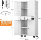 71" H Metal Garage Storage Cabinet with Wheels and Doors,Rolling Tool Cabinet with Pegboard and 2 Lockable Drawer for Garage Warehouse Home,Required Assembly,White