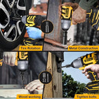 1/2 inch Cordless Impact Wrench,650Ft-lbs (800N.m) Brushless Power Impact Driver,3000RPM High Torque Impact Gun,2x 4.0 Battery, 5 Sockets,8 Drill,6 Screws for Home Car Tires Truck Mower