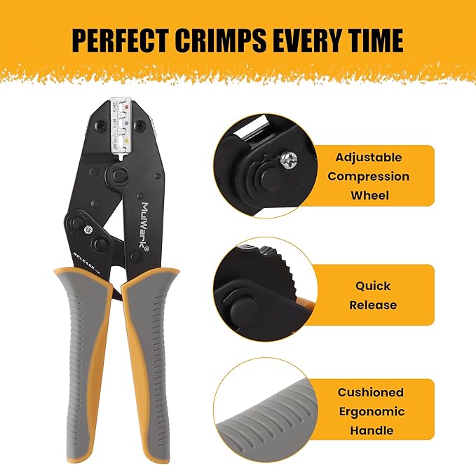 Mulwark Wire Crimping Tool for Heat Shrink, Wire Crimper AWG 10-22 | Professional Wire Crimpers-Crimping Pliers for Automotive, Marine & DIY Electrical Projects