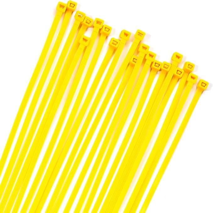 XINGO 100PCS Cable Zip Ties Heavy Duty, Premium Nylon Plastic Wire Ties with 50 Pounds Tensile Strength, Self-Locking Black Nylon Zip Ties for Indoor and Outdoor (16 inch, Yellow)