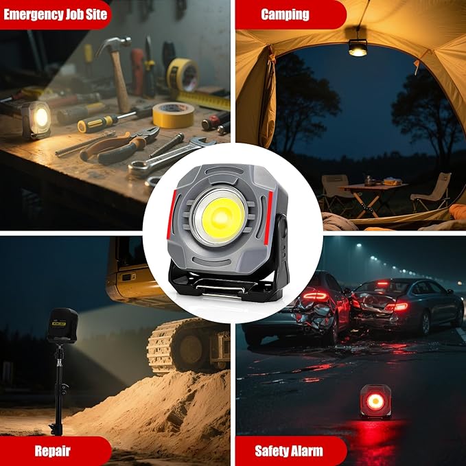 SUNPRO Magnetic Work Light Rechargeable, Portable FloodLight with Hook, Stepless Dimmable for Camping Car Repairing Emergency Job Site Lighting(2, Grey)