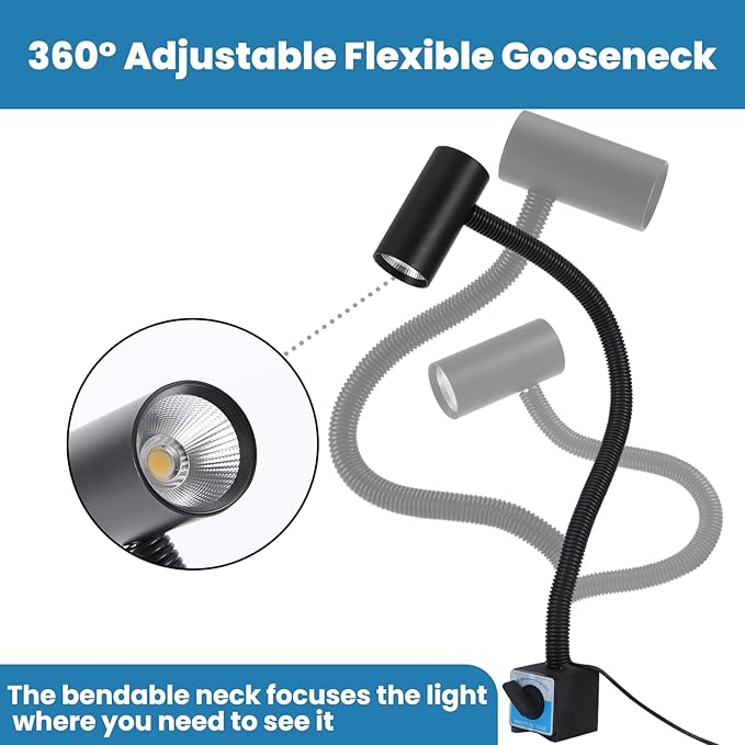 14W Magnetic Work Light, Magnetic Base LED Shop Lamp, Magnetic Task Lights for Lathe,Wood Lathe Tools,Drill Press,Bandsaw,Bench Grinder,Work Bench,Industrial Lighting