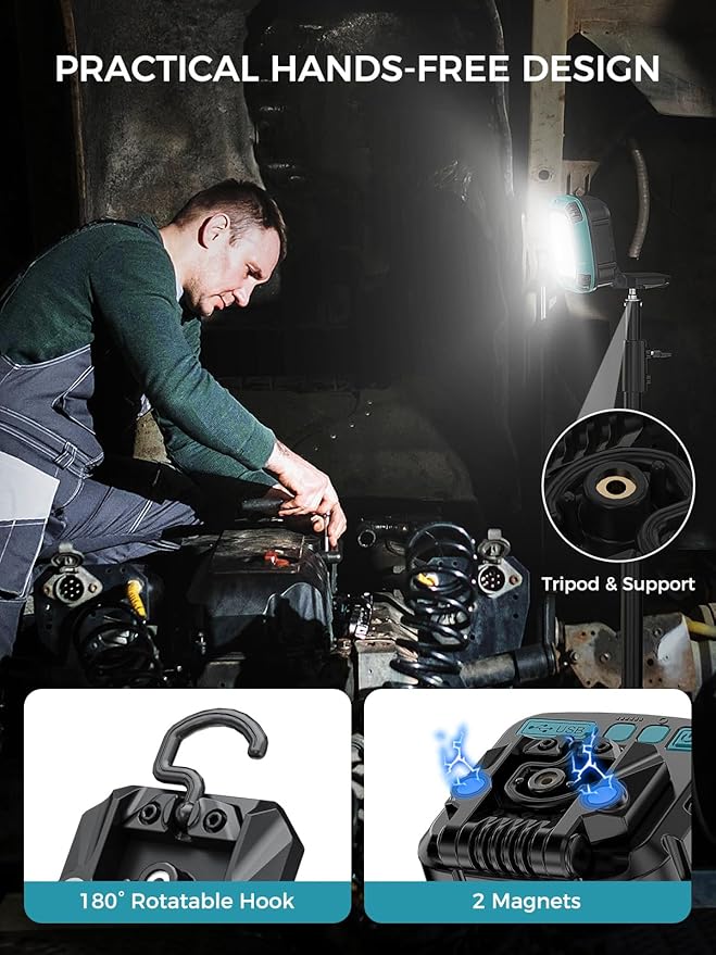 Smiling Shark Working Lights, 7500mAh Rechargeable LED Work Light 4000 Lumen 18 Light Mode Portable Magnetic Waterproof Drop Resistant Cordless Worklight Job Site Lighting for Garage Repair Camping