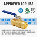 Shut Off Ball Valve 1 Inch, SUNGATOR 1 Inch Ball Valve, Push-to-Connect Water Shutoff wsith Blule Handle, No Lead Brass Plumbing Fittings for PEX Pipe, Copper, CPVC, Pack of 2