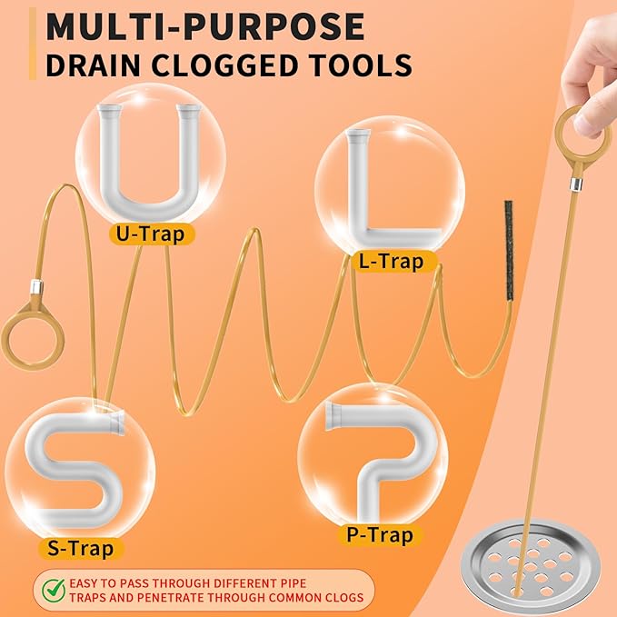 35 Inch Drain Snake Hair Clog Remover Tool, Anti-Break Metal with Nylon Coating Sink Snake, for Bathroom Sink, Tub, Shower, Pipe Drain (4 Pack)