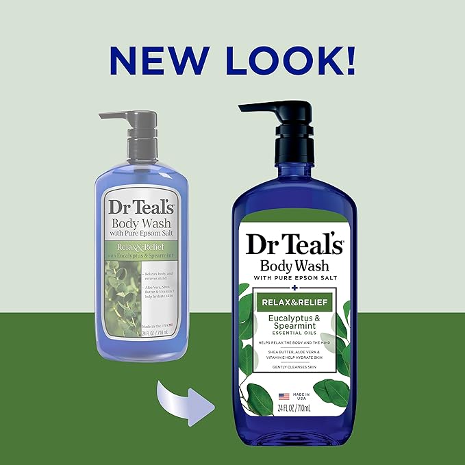Dr Teal's Body Wash with Pure Epsom Salt, Relax & Relief with Eucalyptus & Spearmint, 24 fl oz (Pack of 4) (Packaging May Vary)-VeraVaultWomen