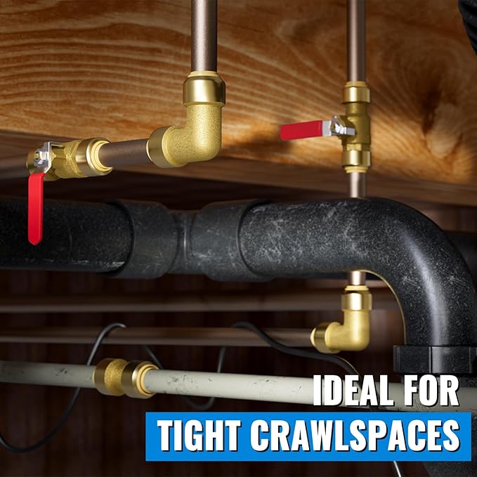SUNGATOR Ball Valve 1/2 Inch, 1/2" Shut Off Valve, Water Shutoff, No Lead Brass Push-to-Connect Plumbing Fittings for Pex Pipe, Copper, CPVC, with 1 Disconnect Clip, Pack of 2