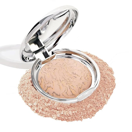 Marbleized Baked Foundation Makeup, Balance and Brighten Color Correcting Powder Foundation - Buildable Light to Medium Coverage - Demi-Matte Natural Finish (#003 MEDIUM, 0.32 Oz)-VeraVaultWomen