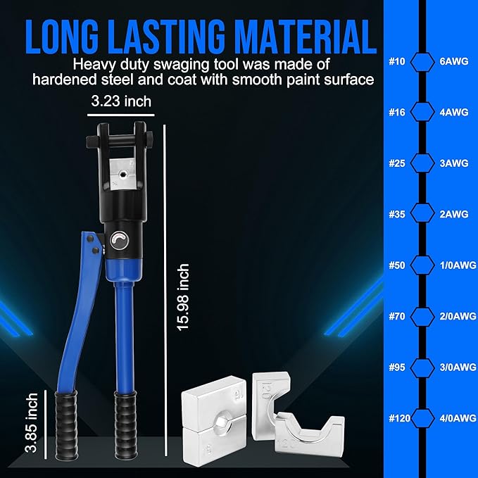 LICHAMP Hydraulic Cable Lug Tool, 6 AWG to 4/0 AWG Battery Cable Crimping Tool WIRE Terminal Crimper Set, 1202BL