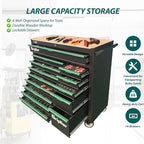 14-Drawers Rolling Tool Chest with Wood Workbench,Brake Casters,Lock & Key,Heavy-Duty Steel Tool Cabinet Storage, for Home,Garbge or Workshop Use (14 Drawer + 348 Pieces Tools)