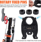 HZLZRZ ProPress Tool Copper Tube Fittings Hydraulic Copper Pipe Crimping Tool with 1/2,3/4 and 1 inch Jaws and Stainless Steel Pipe Cutter and Deburring Tool,Suit for Narrow Space and Tee Fittings