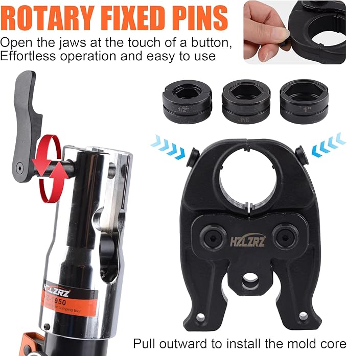 HZLZRZ ProPress Tool Copper Tube Fittings Hydraulic Copper Pipe Crimping Tool with 1/2,3/4 and 1 inch Jaws and Stainless Steel Pipe Cutter and Deburring Tool,Suit for Narrow Space and Tee Fittings