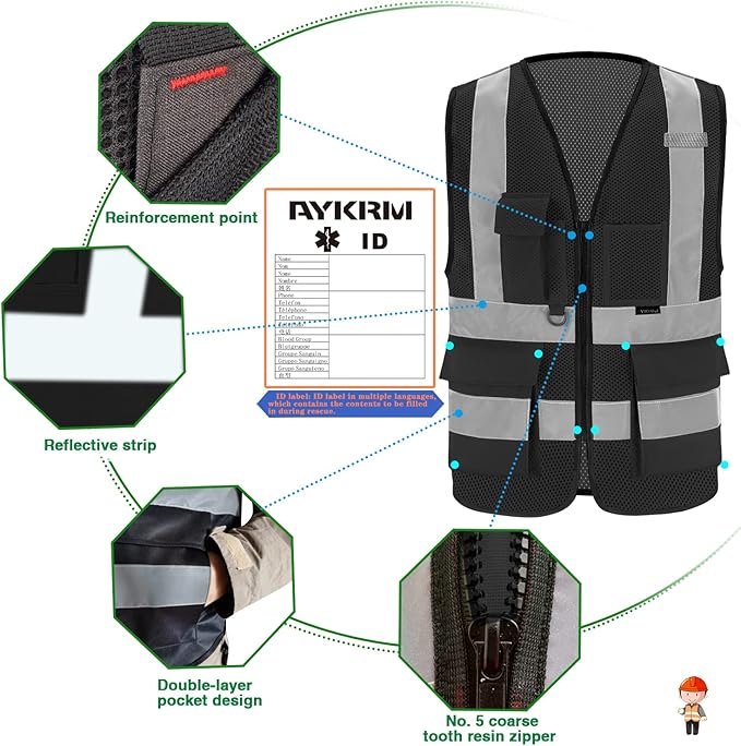 Black safety vest breathable