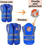 Custom Safety Vest for Men with Logo Pockets Personalized High Visibility Protective Workwear with Reflective Strip