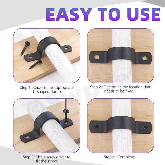 Swpeet 45Pcs 3 Sizes 15mm 20mm 25mm Two Hole U Bracket Clamp with Screws Assortment Kit, U-Clamps, Metal Pipe Clamps, Pipe Strap Clamps, Conduit Tension Clips for Fixing Pipe or Cable