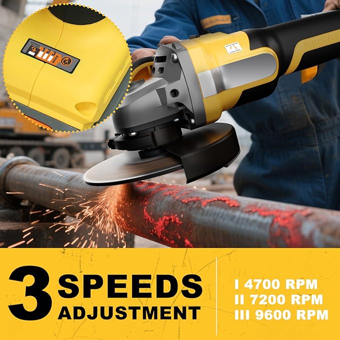Cordless Angle Grinder Compatible with Dewalt 20V MAX Battery, 9600RPM Brushless Metal Grinder Tool, 4-1/2 Inch, w/4.0Ah Battery, Kickback Brake, 3 Vairable Speed, Slide Switch, Auxiliary Handle