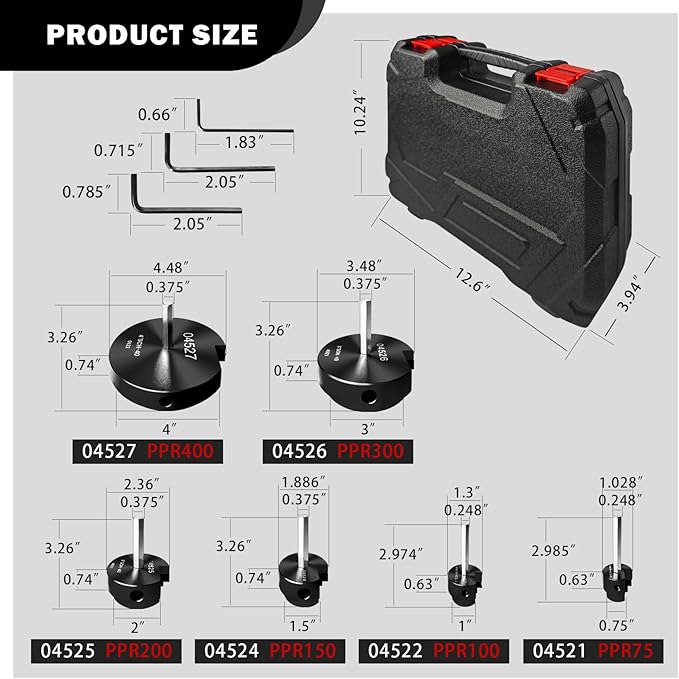 04529 for PPRK6 Plastic Pipe Fitting Reamer,PVC Pipe Reamer Kit Contains 3/4",1",1-1/2",2",3",4" Aluminum Head. PVC Socket Saver Fit into Standard 1/2" Drill for CPVC, PPR or ABS