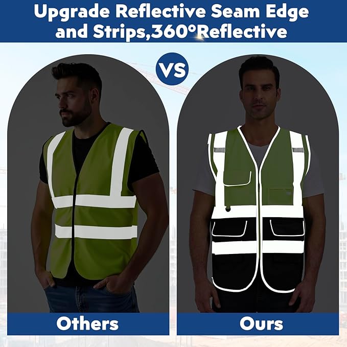 BeautyWill Custom Safety Vest Customized Logo Class 2 High Visibility Reflective Vest with Pockets Construction workwear