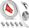 Hose Clamps 10FT Strap+5 Fasteners,DIY Cut-To-Fit 304 Stainless Steel Adjustable Large Worm Gear Band Clamp Assortment Kit,Metal Screw Fasteners and Strapping for Pipe,Duct,Pole,Tube