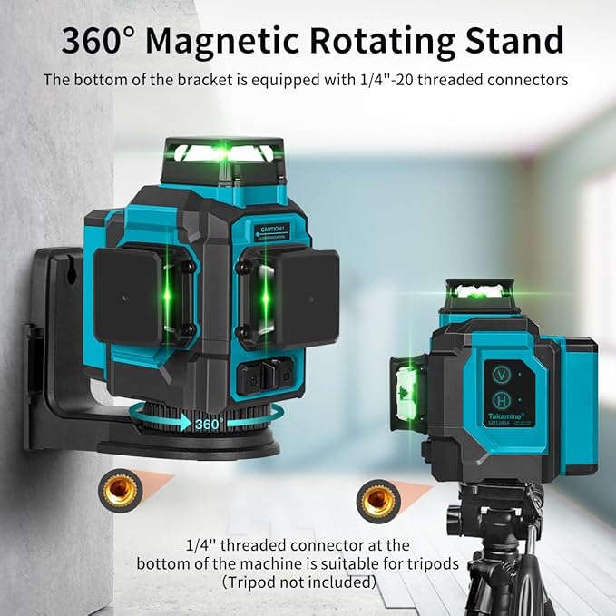 Takamine Laser Level 360 Self Leveling, 3x360° Cross Line Lazer Leveler Tool for Construction and Picture Hanging, 3D 12 Lines Green Laser Level with Rechargeable Lithium Battery, APP Control